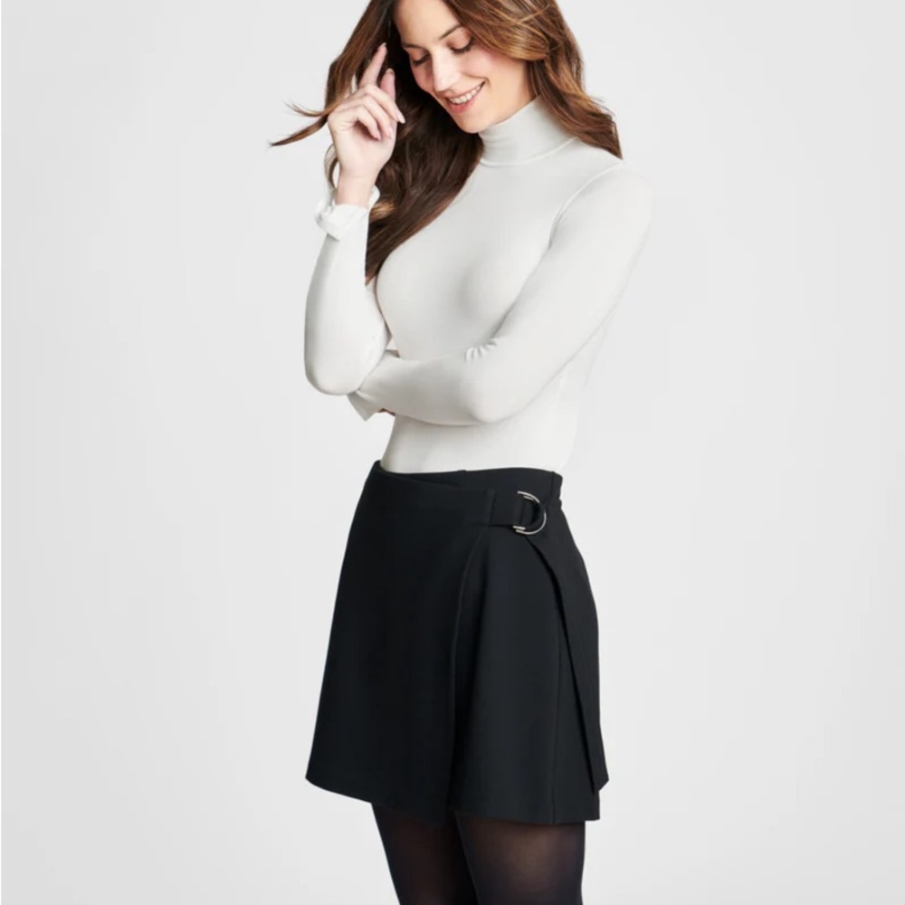 SPANX Black Mini Skater Skirt with Wrap Style for Casual Work